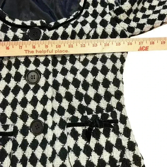 Trina Turk Wool Blend Jacket Size 4 Tweed Preppy Velvet Trim Bows Chic Career - Picture 4 of 10